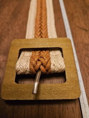 Handwoven Womans Belt Buckle  Tan and Cream Wood Buckle